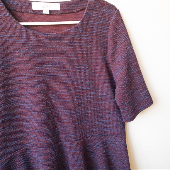 LOFT Burgundy Wine Navy Knit Peplum Top Size M - Picture 2 of 4